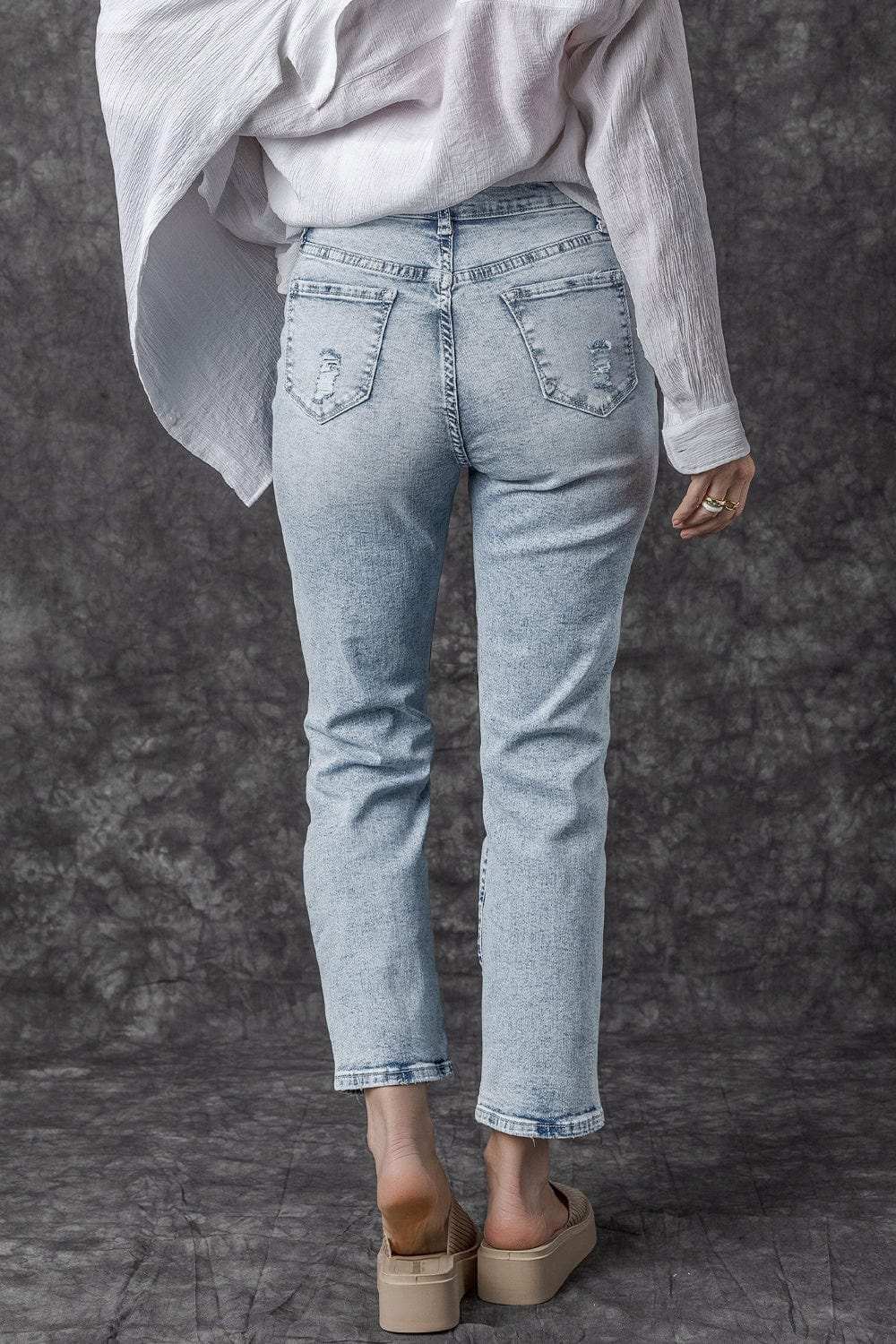 Distressed High Waist Jeans - Trendsi - Flyclothing LLC