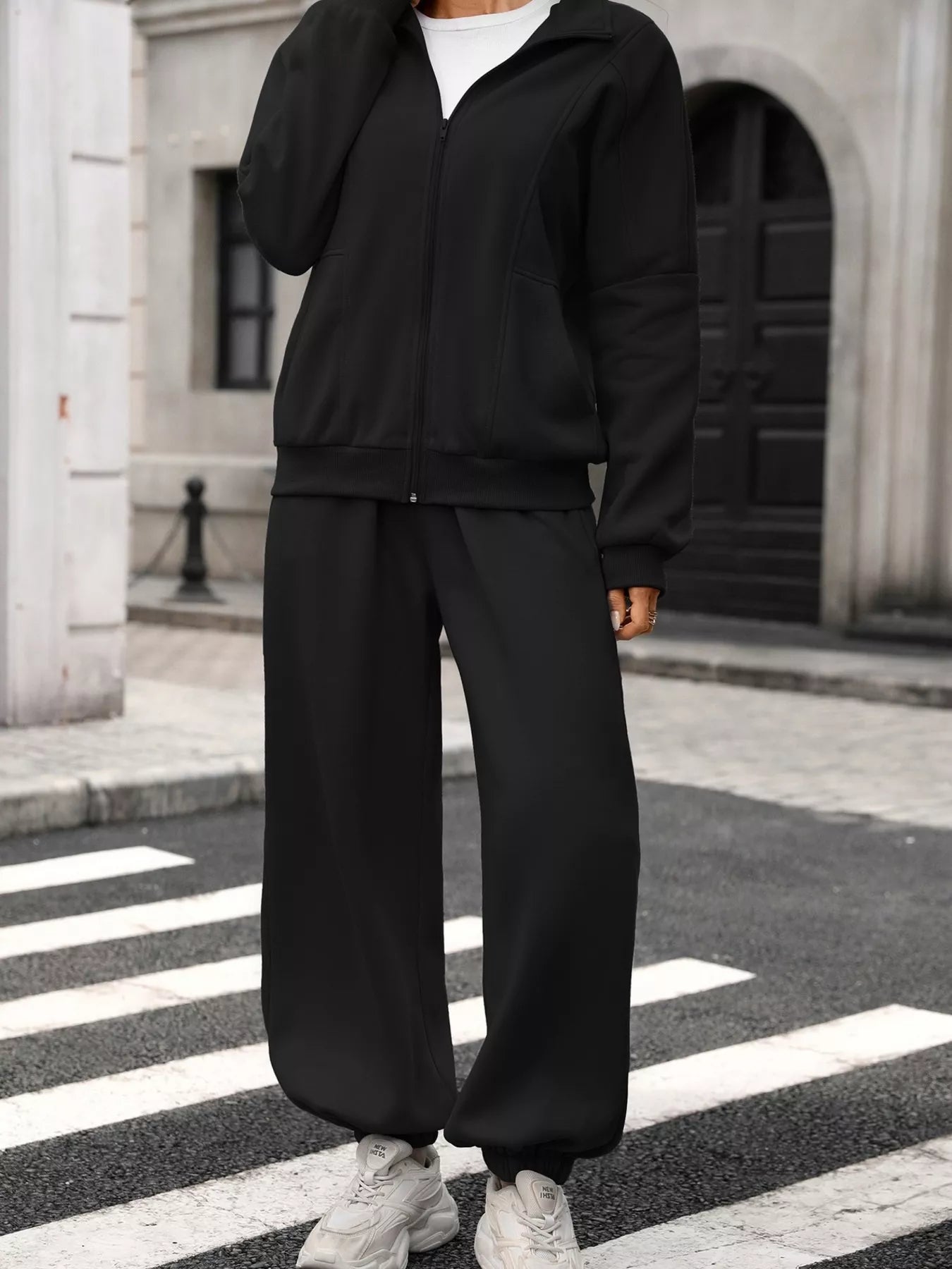Zip-Up Long Sleeve Top and Pants Set - Trendsi - Flyclothing LLC