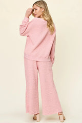 Double Take Full Size Texture Long Sleeve Top and Pants Set - Trendsi - Flyclothing LLC
