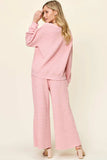 Double Take Full Size Texture Long Sleeve Top and Pants Set - Trendsi - Flyclothing LLC