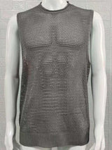 Men's Openwork Round Neck Sleeveless Knit Top - Trendsi - Flyclothing LLC