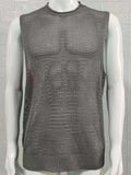 Men's Openwork Round Neck Sleeveless Knit Top - Trendsi - Flyclothing LLC