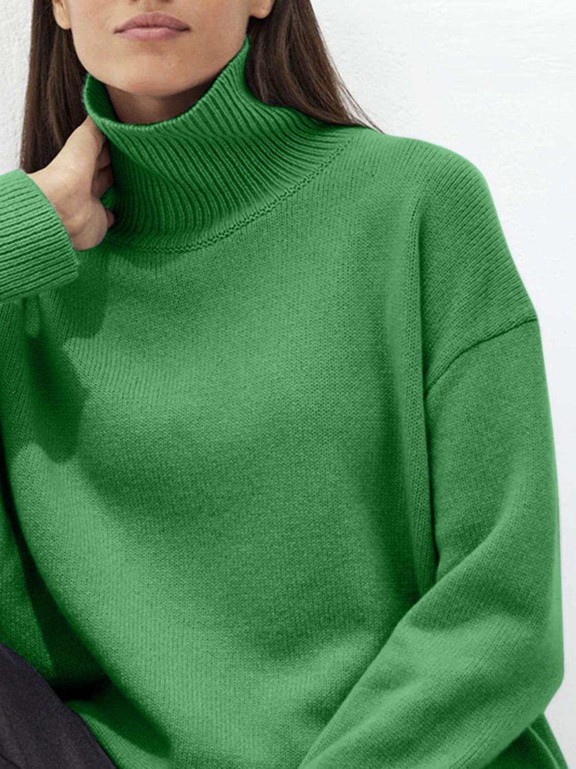 Turtleneck Drop Shoulder Long Sleeve Sweater - Trendsi - Flyclothing LLC