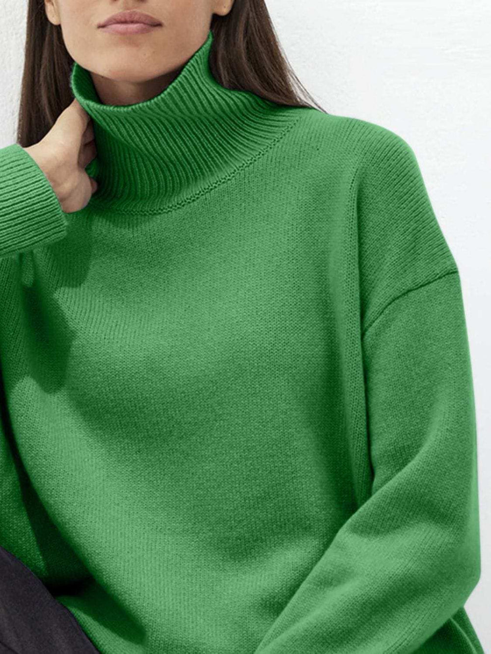 Turtleneck Drop Shoulder Long Sleeve Sweater - Trendsi - Flyclothing LLC