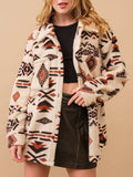 Geometric Button Up Long Sleeve Sherpa Jacket - Trendsi - Flyclothing LLC