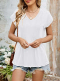 Casual V-Neck Pleated Front T-Shirt - Trendsi - Flyclothing LLC