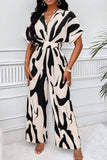 Printed V-Neck Short Sleeve Wide Leg Jumpsuit - Trendsi
