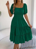 Square Neck Short Puff Sleeve Dress - Trendsi - Flyclothing LLC