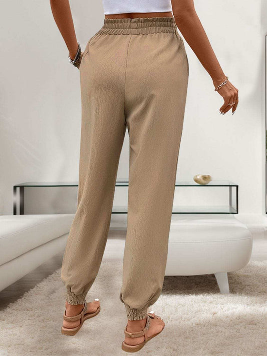 Tied Elastic Waist Pants with Pockets - Trendsi - Flyclothing LLC