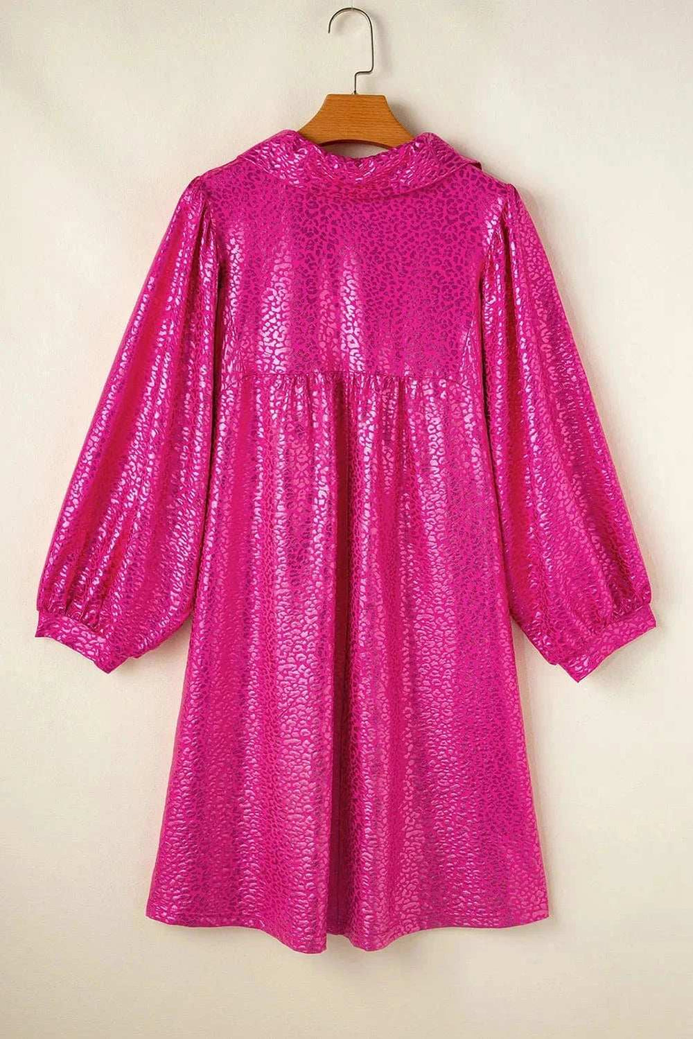 Leopard Johnny Collar Mini Dress - Trendsi - Flyclothing LLC