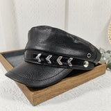 Punk Chain Rivet PU Newsboy Hat, Cool And Bold Girl Style Navy Hat, Halloween Dark-themed Outfit Hat