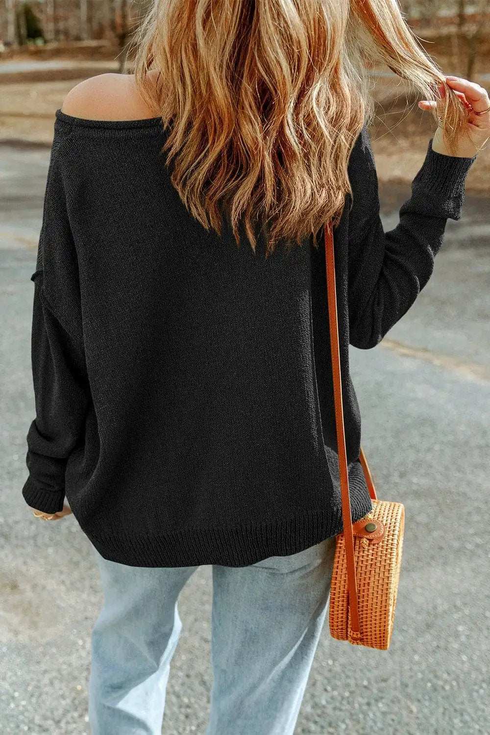 Pumpkin Round Neck Long Sleeve Knit Top - Trendsi - Flyclothing LLC