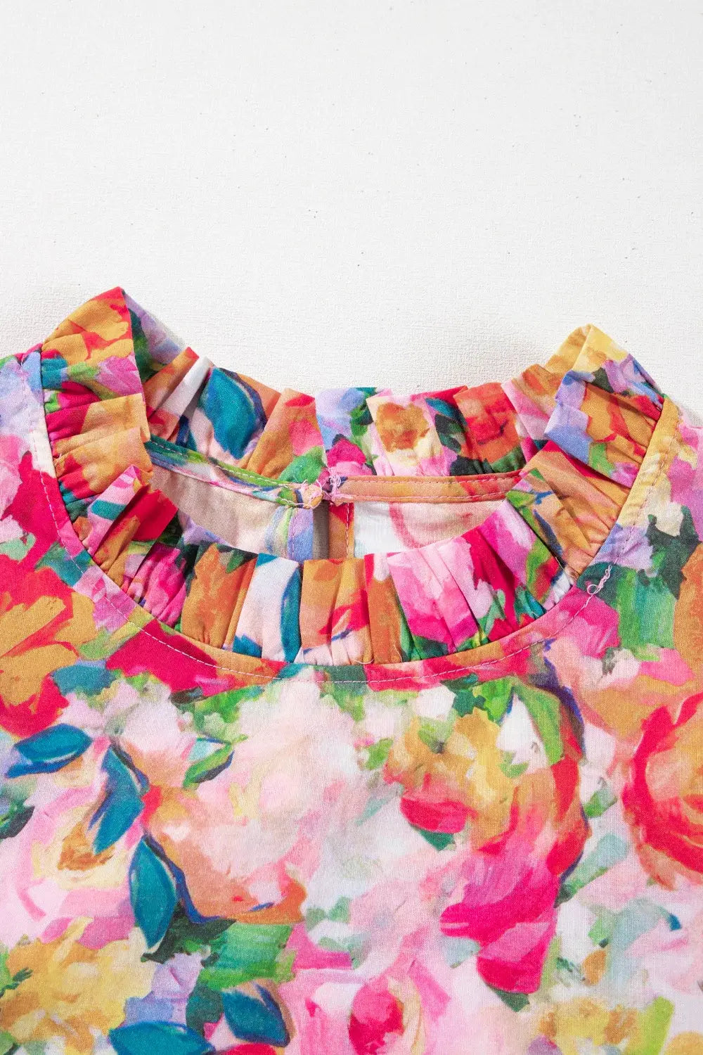 Lace Trim Ruffle Cap Sleeve Floral Blouse - Trendsi - Flyclothing LLC