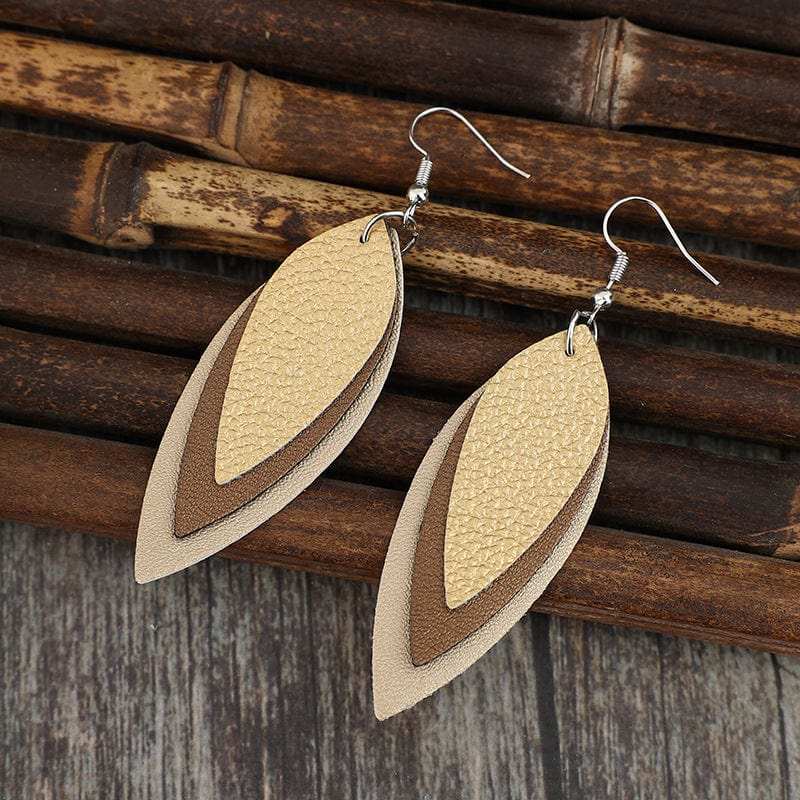 PU Leather Leaf Shape Earrings - Trendsi - Flyclothing LLC