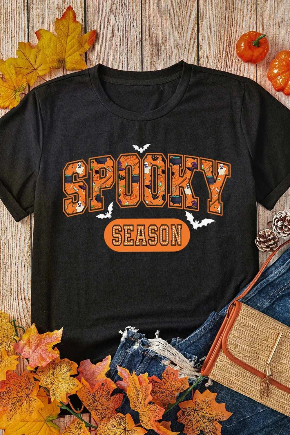 SPOOKY SEASON Round Neck Short Sleeve T-Shirt - Trendsi - Flyclothing LLC