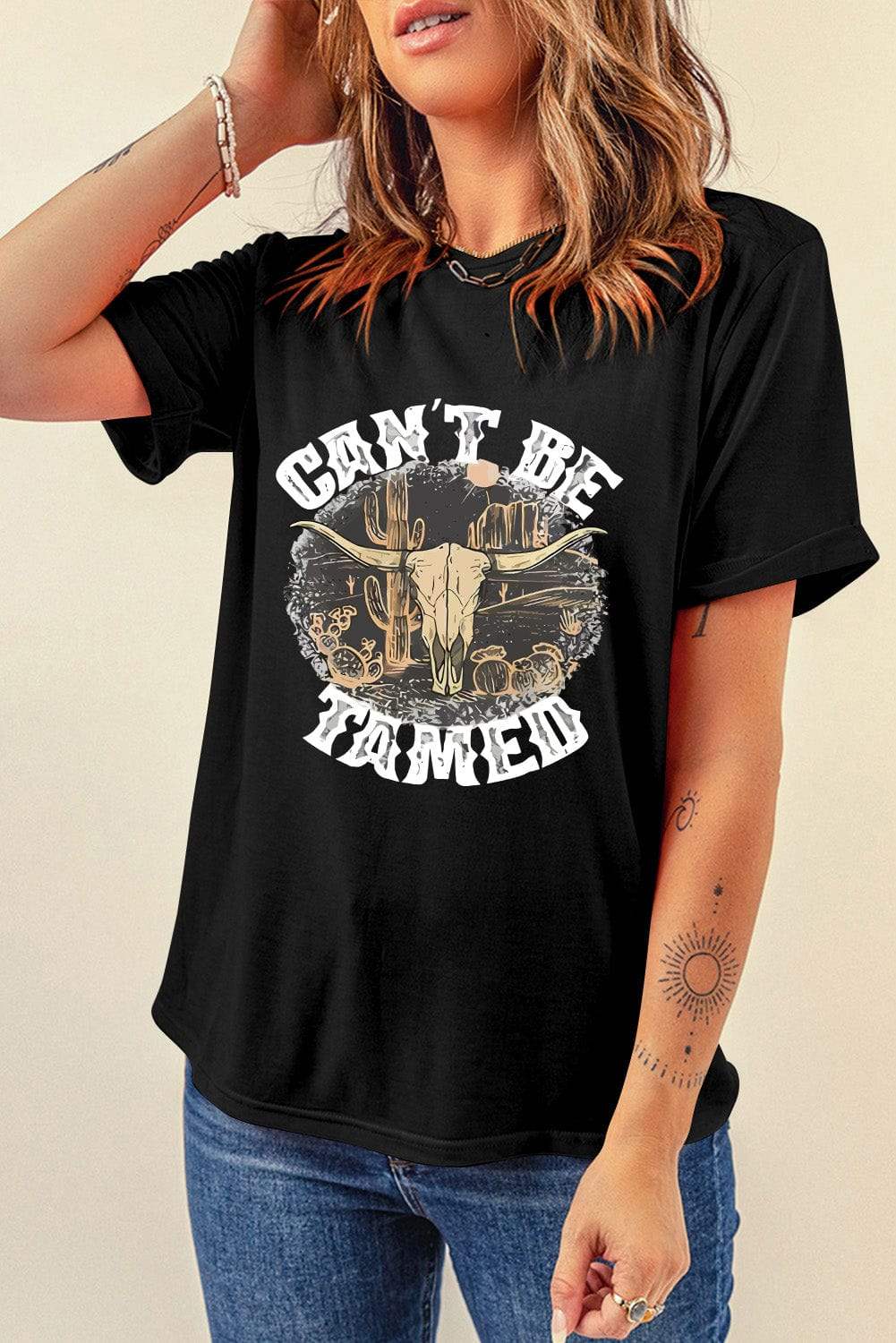 Graphic Round Neck Short Sleeve T-Shirt - Trendsi - Flyclothing LLC