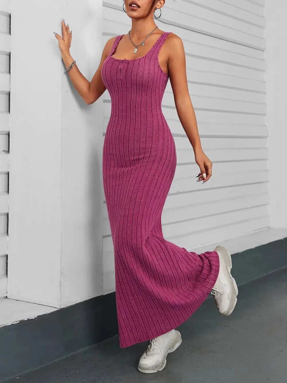 Ribbed Maxi Tank Dress - Trendsi - Flyclothing LLC