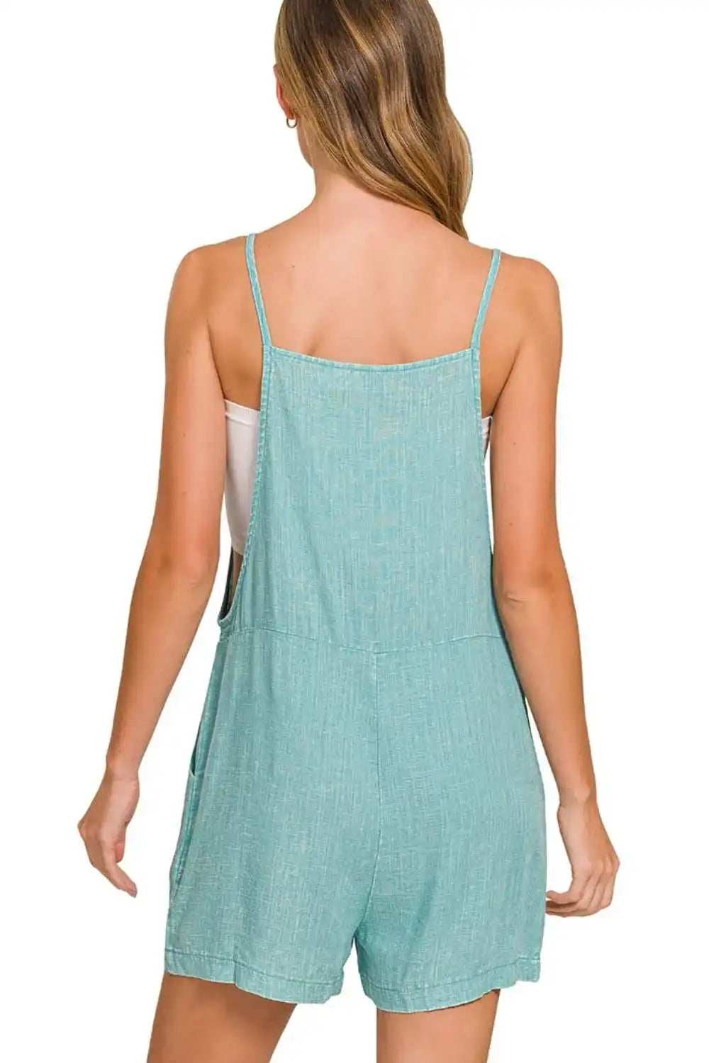 Zenana Washed Linen Knot Strap Rompers - Trendsi - Flyclothing LLC