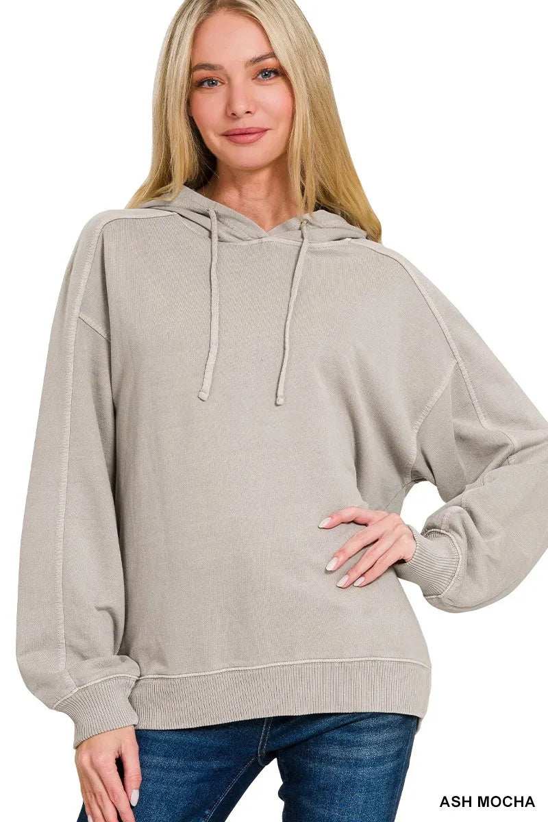 Zenana French Terry Pigment Dye & Enzyme Washing Hoodie - Trendsi - Flyclothing LLC