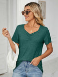 Ruched V-Neck Short Sleeve T-Shirt - Trendsi - Flyclothing LLC