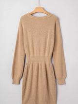 Pearl Embellished Keyhole Ribbed Sweater Dress - Trendsi - Flyclothing LLC