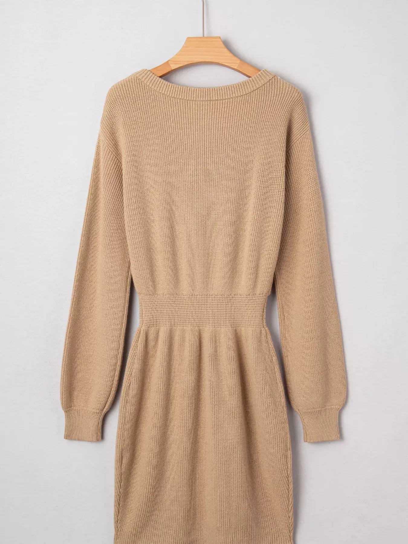 Pearl Embellished Keyhole Ribbed Sweater Dress - Trendsi - Flyclothing LLC
