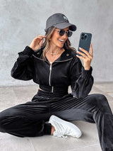 Zip Up Long Sleeve Cropped Top and Joggers Set - Trendsi - Flyclothing LLC