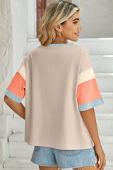 Lovelet Color Block Round Neck Half Sleeve T-Shirt - Trendsi