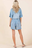 Mittoshop Washed Chambray Elastic Waist Easy Fit Shorts - Trendsi - Flyclothing LLC