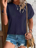 Eyelet Round Neck Short Sleeve Top - Trendsi - Flyclothing LLC