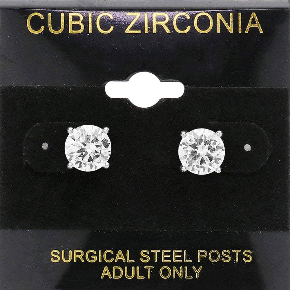 8mm Round CZ Stud Earrings - Madeline Love - Flyclothing LLC