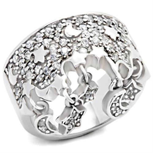 8X015 - Rhodium 925 Sterling Silver Ring with AAA Grade CZ  in Clear - Alamode