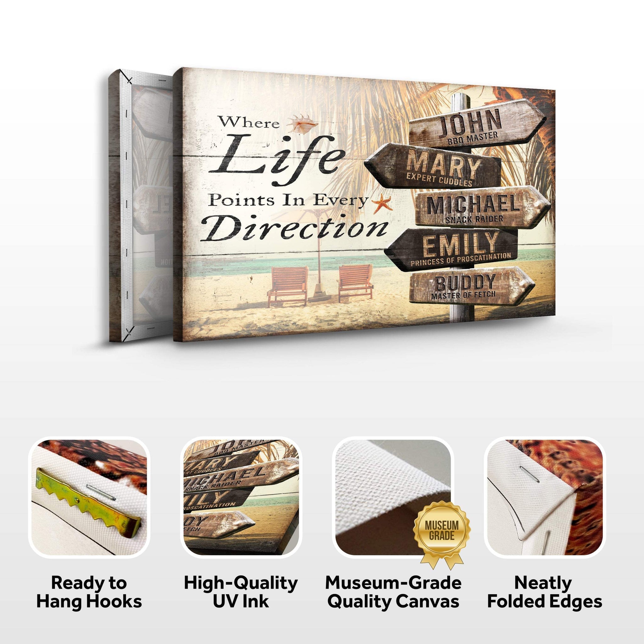 Where Life Points In Every Direction Beach Family Names Sign - Tailored Canvases - Flyclothing LLC