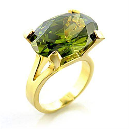 8X101 - Gold Brass Ring with AAA Grade CZ in Olivine color - Alamode - Flyclothing LLC