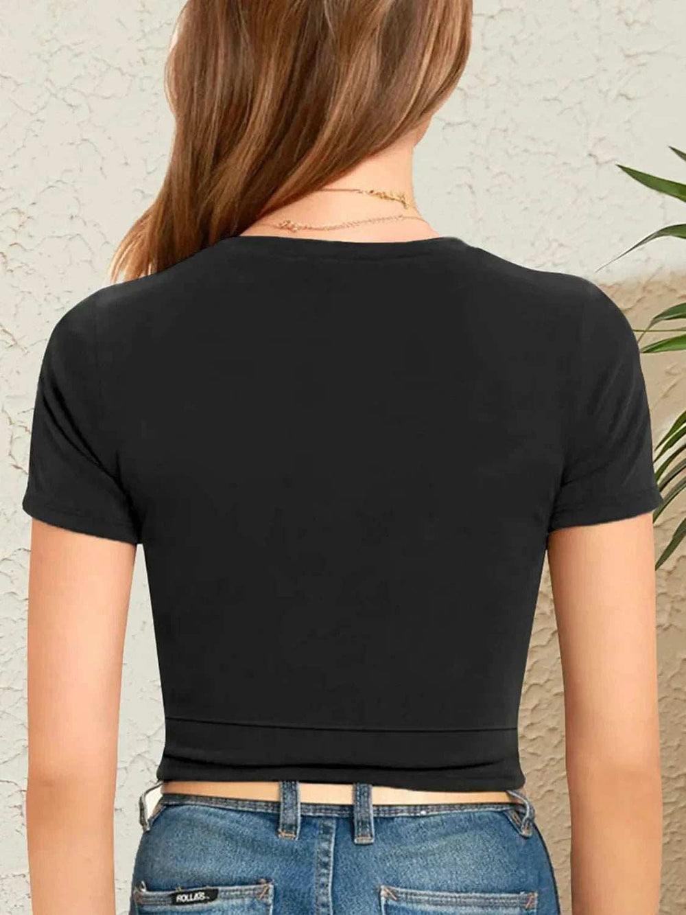 Round Neck Short Sleeve Crop T-Shirt - Trendsi - Flyclothing LLC