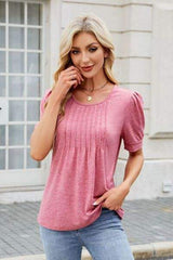 Round Neck Short Sleeve T-Shirt - Trendsi - Flyclothing LLC