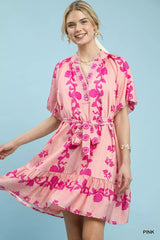 Umgee Floral Tie-Waist Boho Mini Dress - Trendsi - Flyclothing LLC