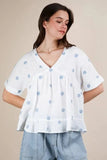 VERY J Flower Embroidered Woven Blouse - Trendsi