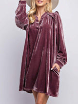 Frill Notched Long Sleeve Dress with Pockets - Trendsi - Flyclothing LLC