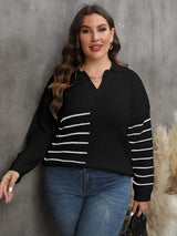 Plus Size Striped V-Neck Sweater - Trendsi - Flyclothing LLC