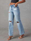 Distressed Straight Leg Jeans with Pockets - Trendsi