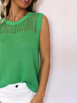Openwork Round Neck Sweater Vest - Trendsi - Flyclothing LLC