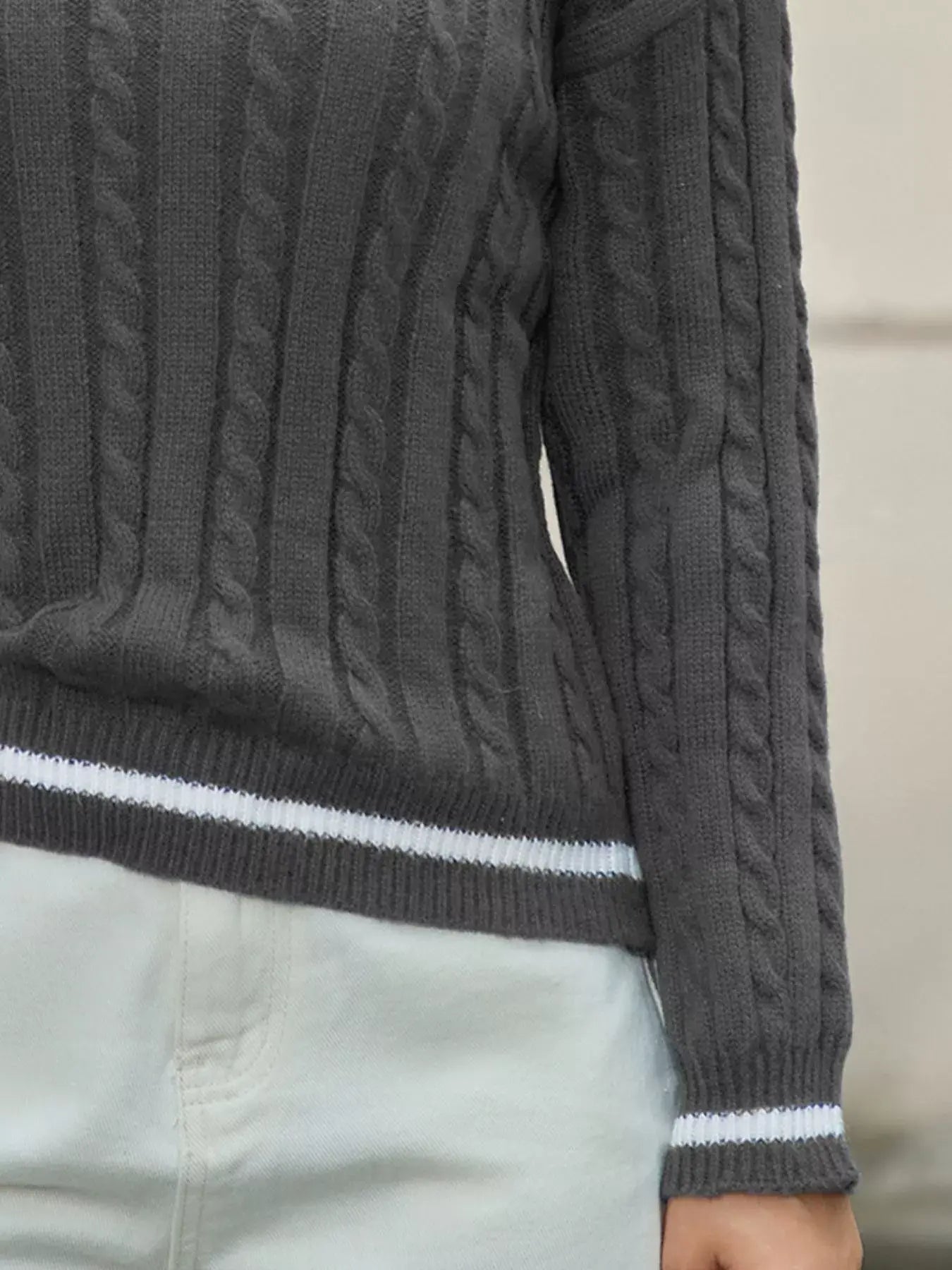 Classic Cable Knit V-Neck Sweater - Trendsi - Flyclothing LLC
