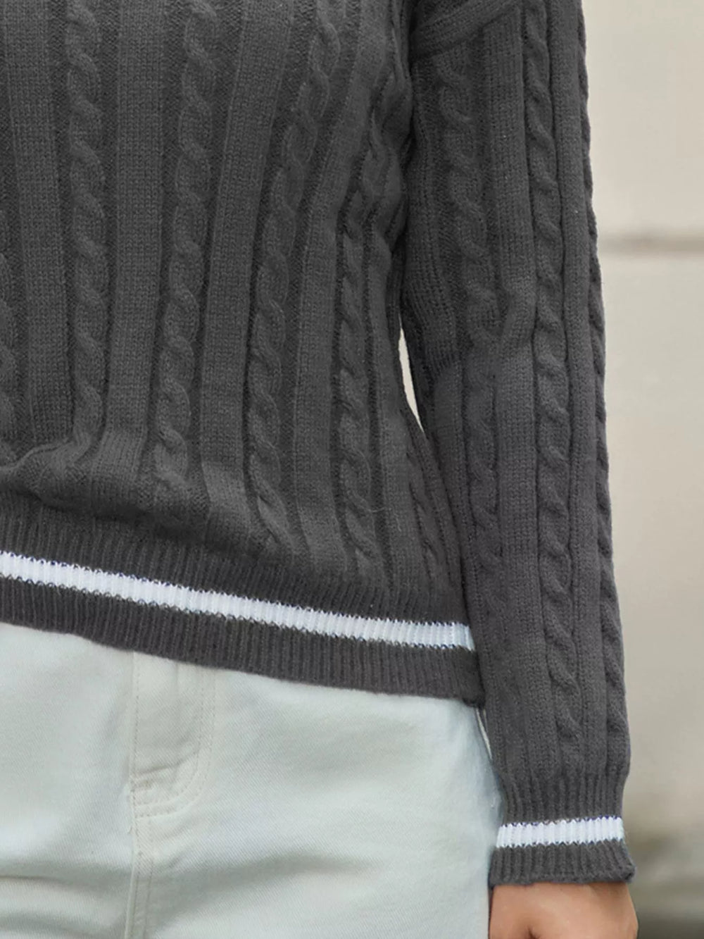 Classic Cable Knit V-Neck Sweater - Trendsi - Flyclothing LLC