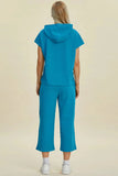Double Take Full Size Texture Drawstring Short Sleeve Hoodie and Pocketed Pants Set - Trendsi