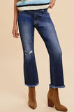 Annie Wear Distressed Raw Hem Straight Leg Cropped Jeans - Trendsi