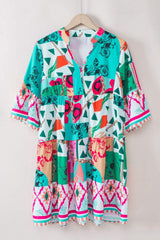 Printed Surplice Half Sleeve Mini Dress - Trendsi - Flyclothing LLC