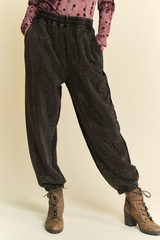 Davi & Dani Rhinestone Elastic Waist Joggers - Trendsi