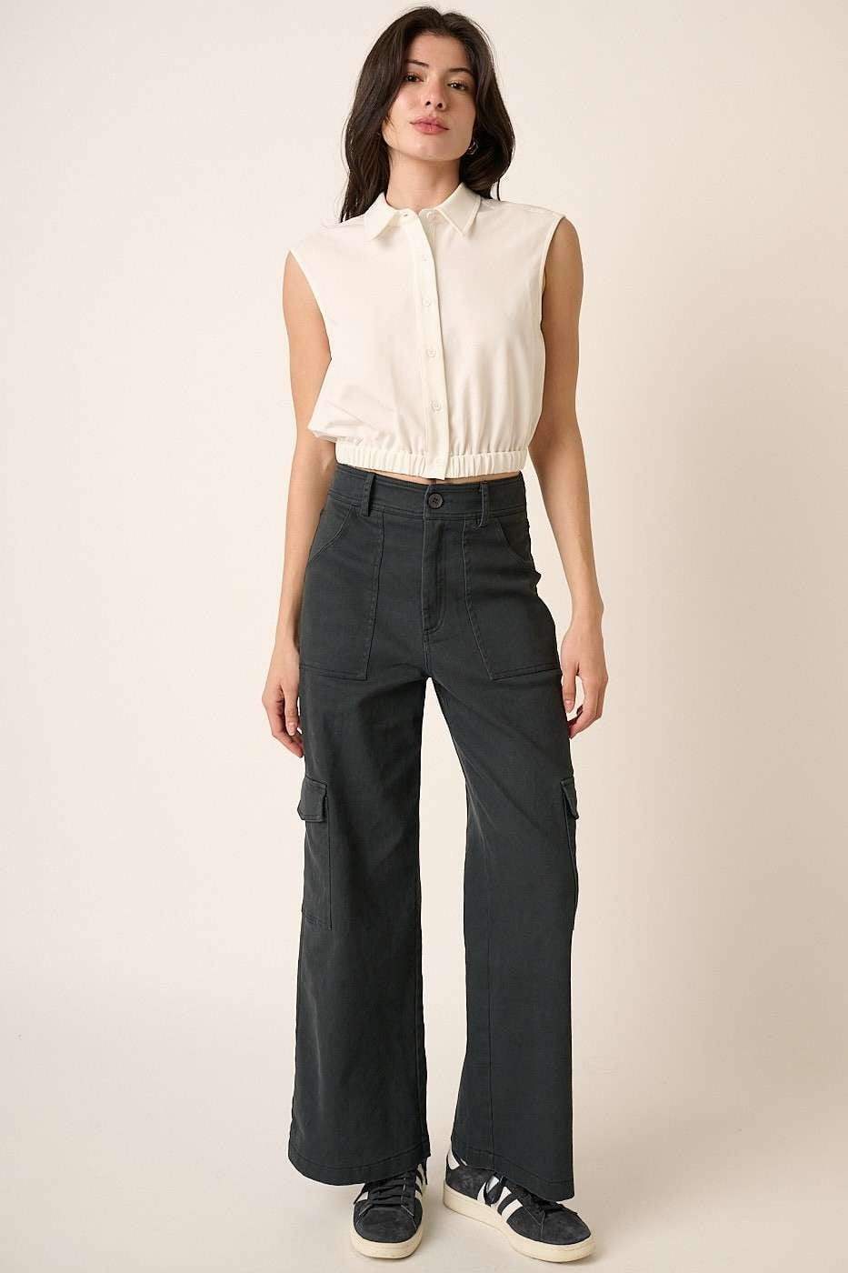Mittoshop Wide Leg High Waist Pants with Cargo Pockets - Trendsi - Flyclothing LLC