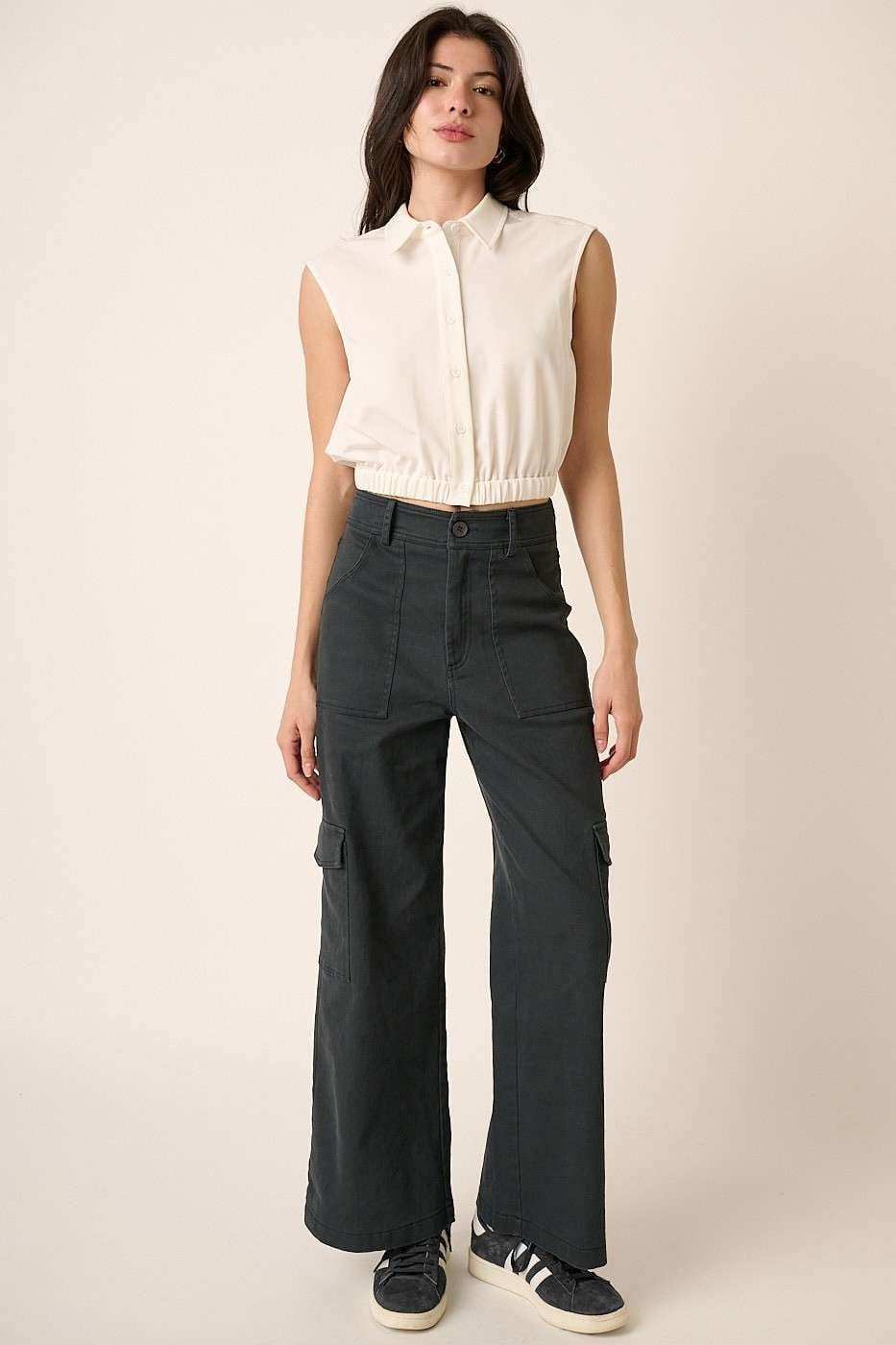 Mittoshop Wide Leg High Waist Pants with Cargo Pockets - Trendsi - Flyclothing LLC
